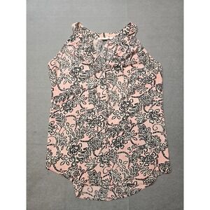 C&E Pink Black Floral Halter Sleeveless Tank Top Blouse Small